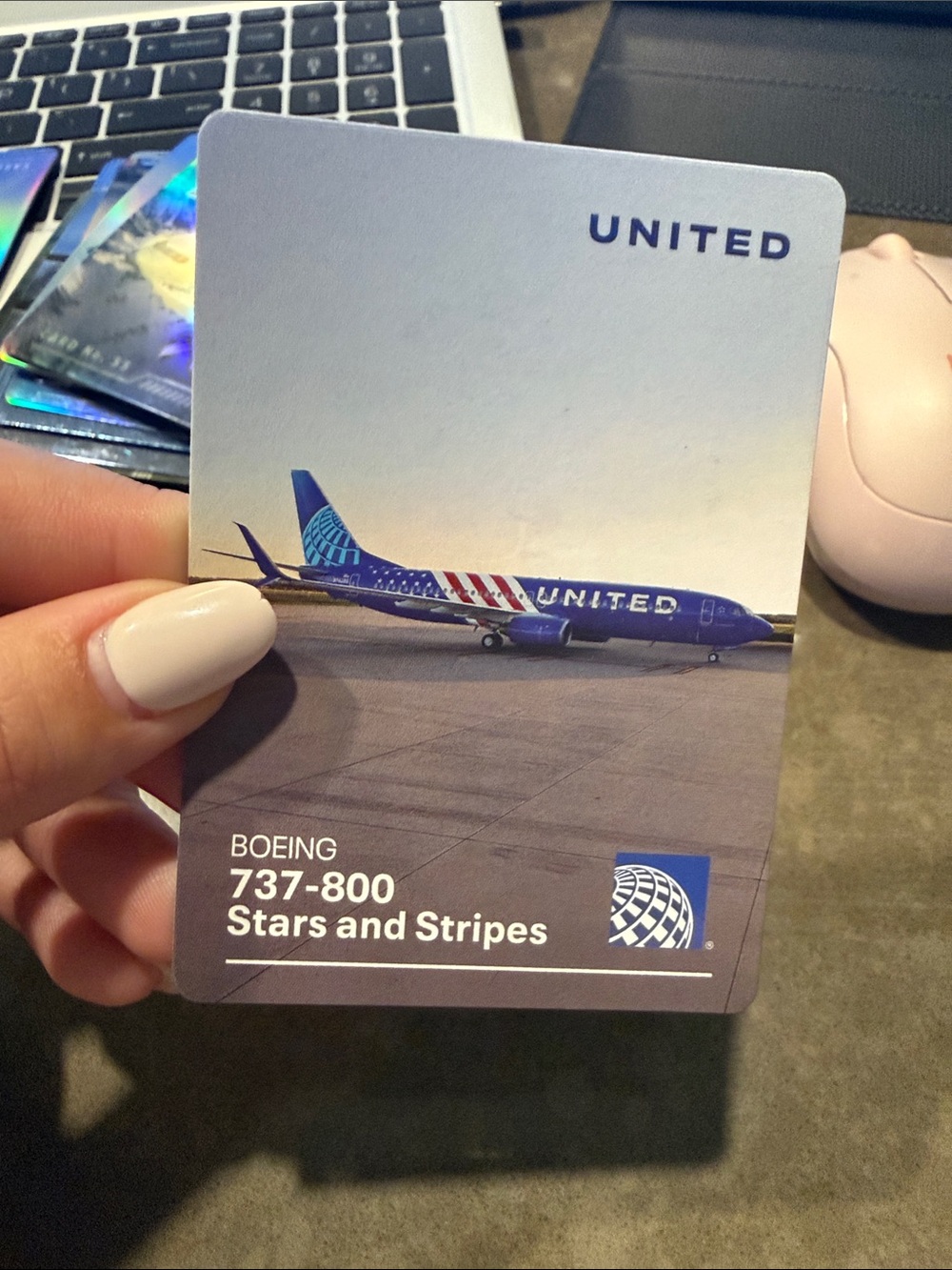 United Airlines Boeing 737-800 Stars and Stripes Collectible Card - Blue